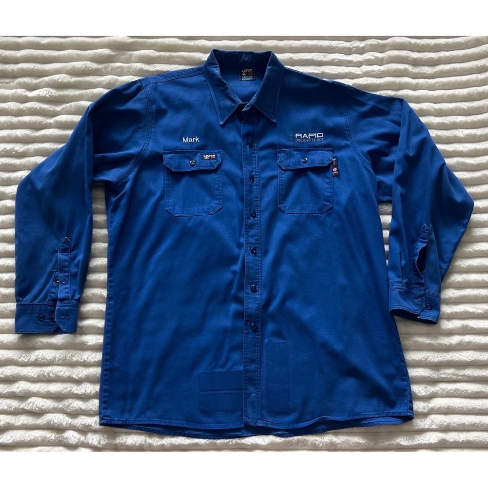LAPCO FR Mens Blue Flame Resistant Work Shirt Rapid Drilling Fluids HRC 2 Large